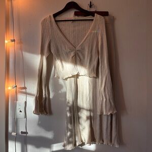 Anthropologie -Elegant Cream Ribbed Knit Dress - two piece